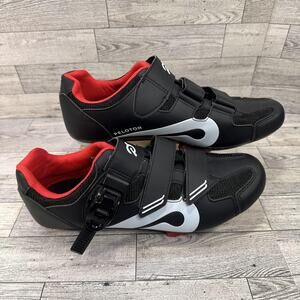 Peloton Road Cycling Shoes EU 41 Black Red 3-Bolt Look Delta Cleats Spin